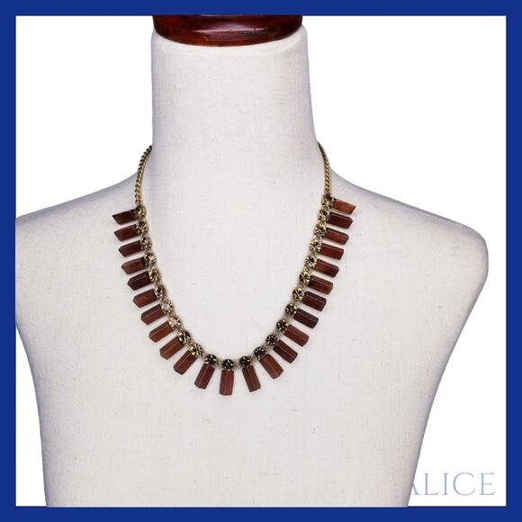 Statement wood bead and crystal j.crew necklace - Picture 1 of 3